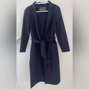 Dark Blue and Red Striped Blazer Coat